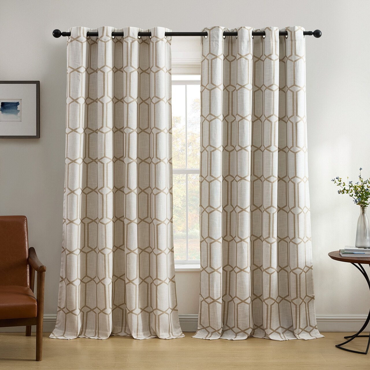Threadmade Home Kaiden Geometric Room Darkening Window Curtain, Taupe - 52"W x 84"L